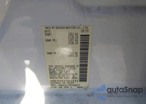 2020 Nissan Altima Sr Fwd из США, поврежденный, VIN 1N4BL4CV4LN305531